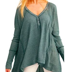 Free People Citrine Thermal Oversized Waffle Top In Vetiver Colorway Women's XS
